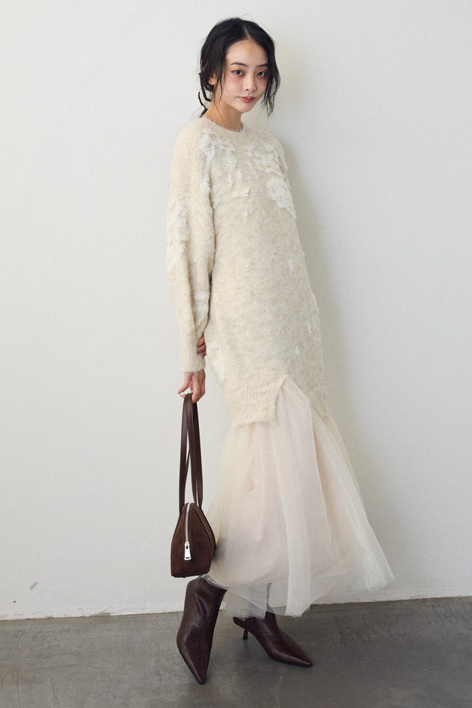 [予約]モチーフジャガードレイヤードニットワンピ