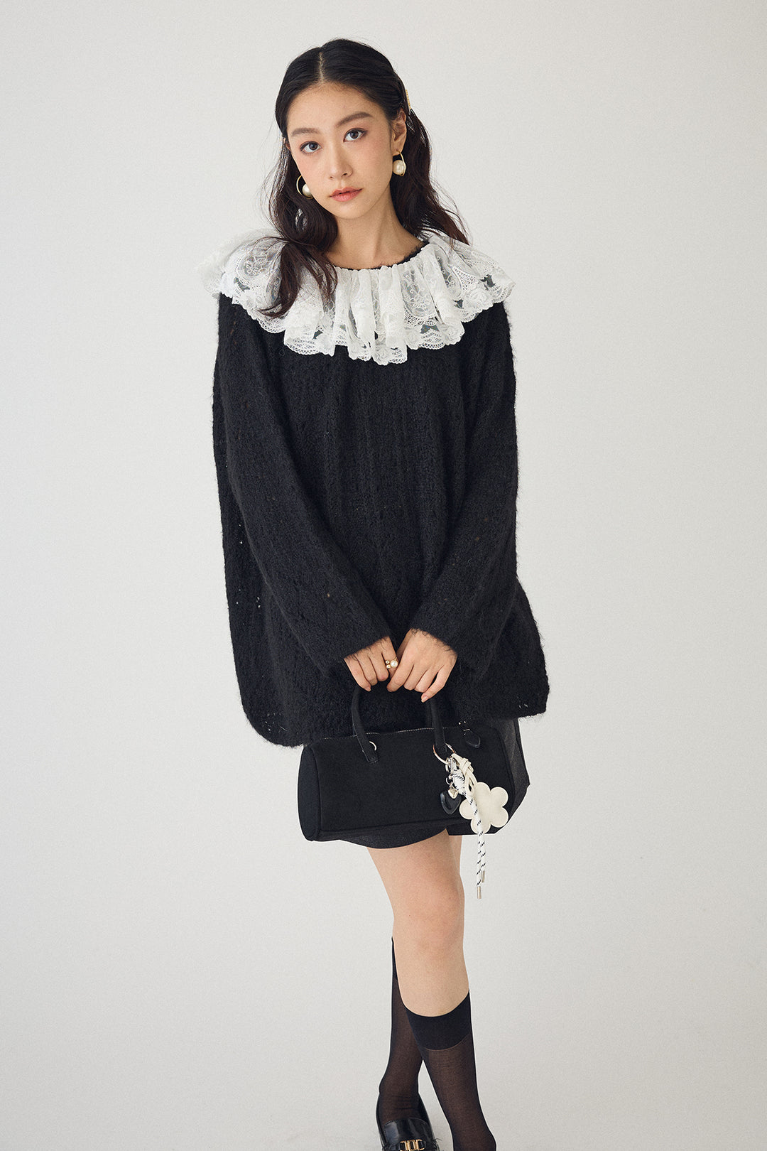 [予約/SET]ダブルレースカラードッキングニット+ウールタッチセンタープレスハーフパンツ(2set)