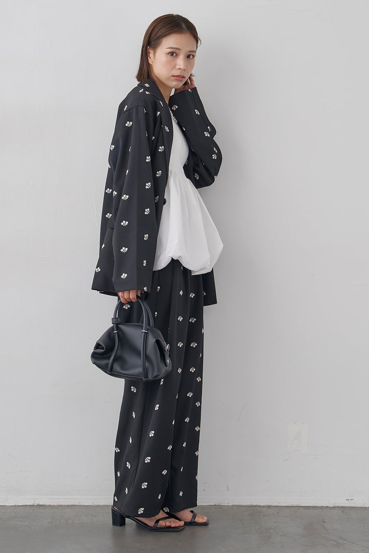 [予約/SET]フラワー刺繍ツイルテーラードジャケット+フラワー刺繍ツイルストレートパンツ(2set)