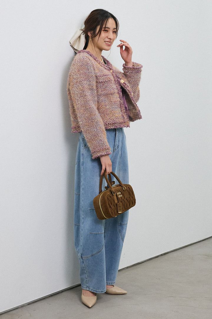 [予約/SET]カラーミックスツイードジャケット+ステッチ美ラインカーブデニムパンツ(2set)