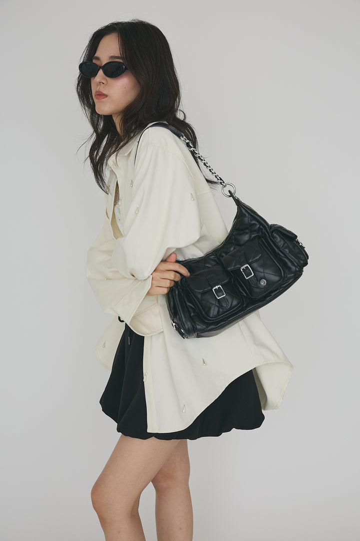 [予約/SET]雫パールデザインオーバーシャツ+スウェットバルーンスカート(2set)