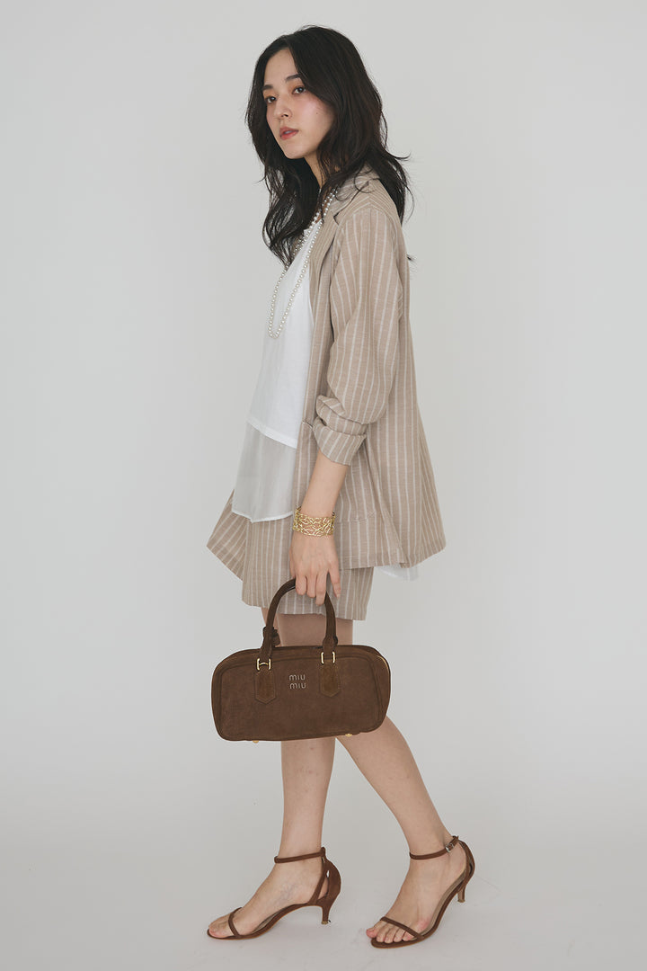 [予約/SET]ドライタッチオーガンジー切替タンクトップ+ストライプライトジャケットセットアップ(2set)