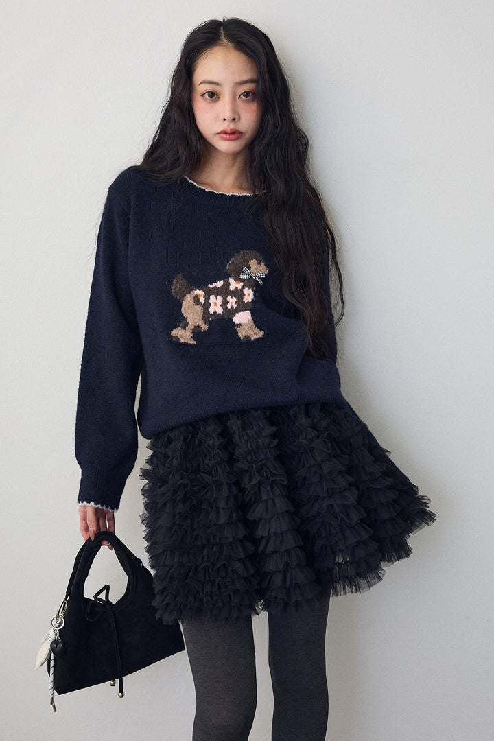 [予約/SET]ドッグジャガードニット+ホイップチュールミニ丈スカート(2set)