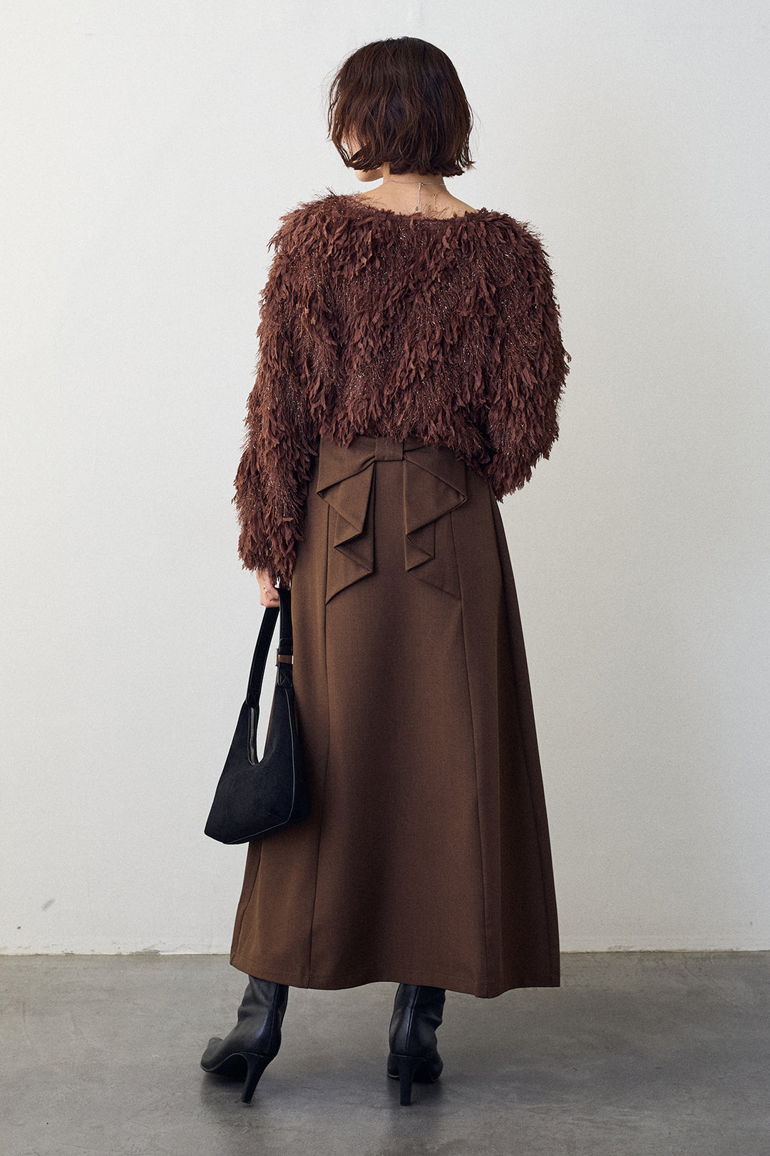 [予約/SET]フリンジラメシャギーニットプルオーバー+バックリボンセミフレアスカート(2set)