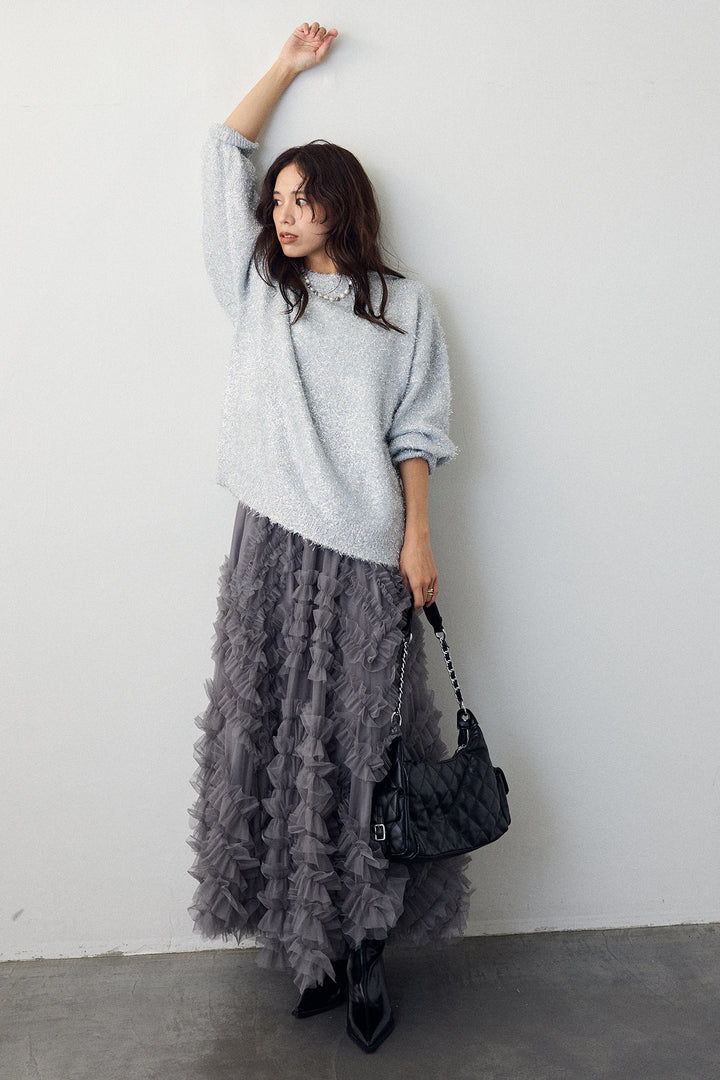 [予約/SET]グリッターラメニット+スフレアシメチュールスカート(2set)