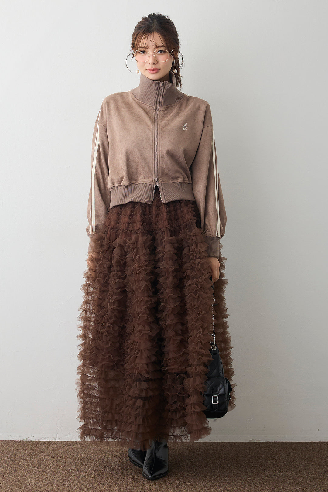 [予約/SET]スエードポンチトラックジャケット+ホイップチュールティアードスカート(2set)