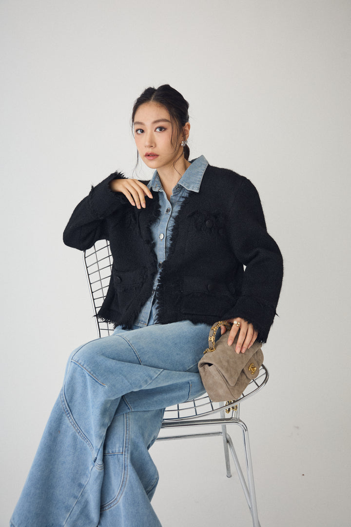 [予約]デニムシャツドッキングツイードカーデ