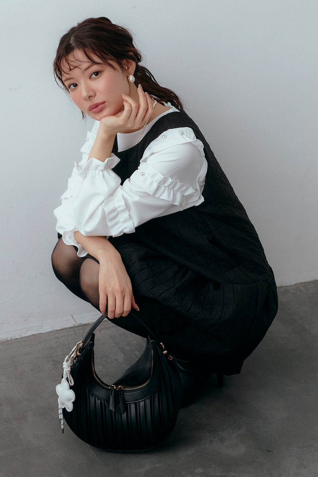 [予約/SET]フリルパールコンシャスブラウス+キルティングデザインミニジャンスカ(2set)