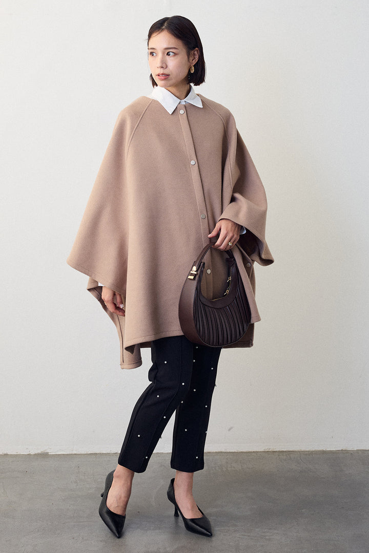 [予約/SET]パネルフレアヘムシャツ+ウールライクドルマンポンチョコート+センターシームランダムパールパンツ(3set)