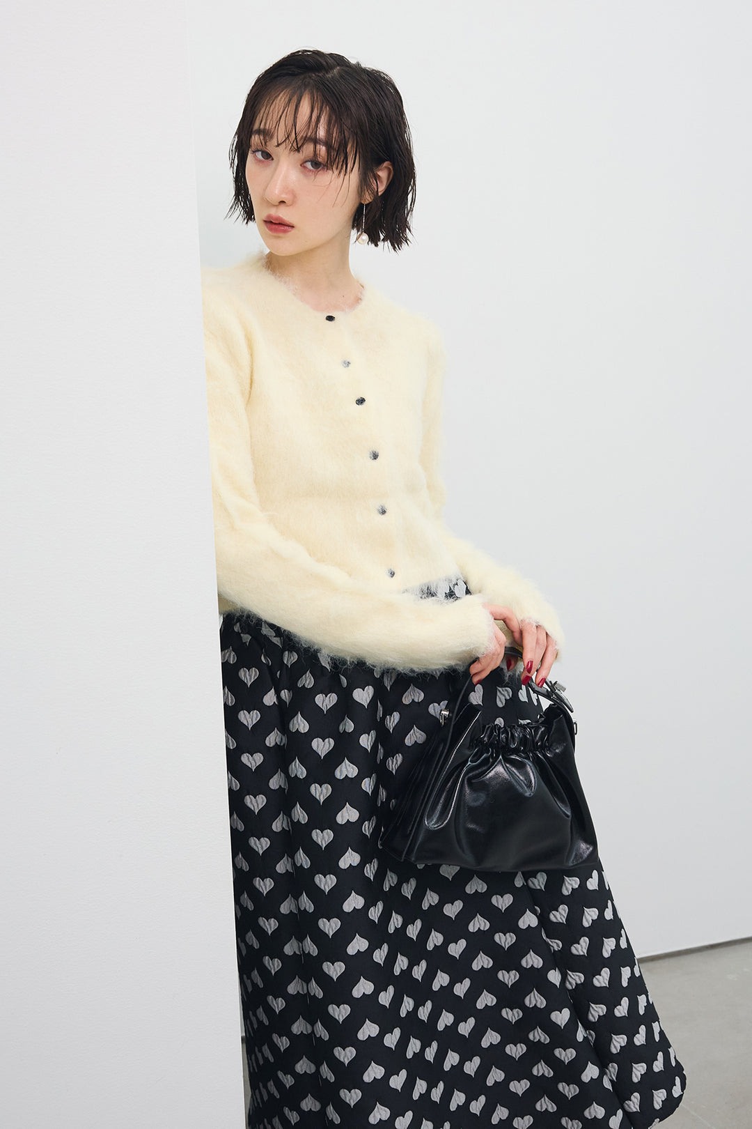 [予約]モヘアタッチクロップドニットカーデ
