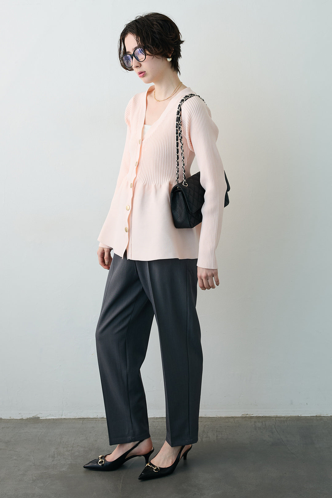 [予約/SET]スポンジペプラムリブニットカーデ+ベルトセットタックテーパードパンツ(2set)