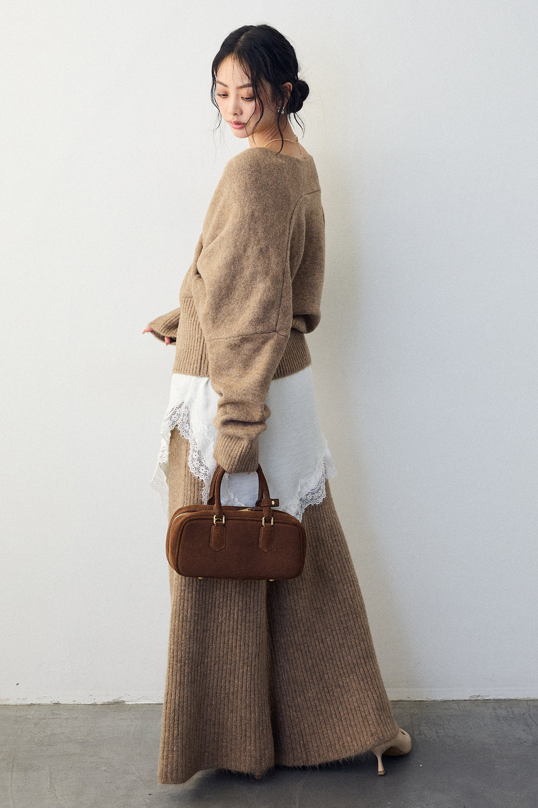 [予約/SET]カシュクール美ラインニットセットアップ+サテンレースアシメキャミ(2set)