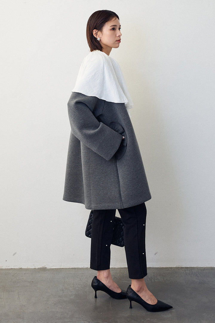 [予約/SET]BIGフリルカラーブラウス+フリルポケットボンディングノーカラーコート(2set)