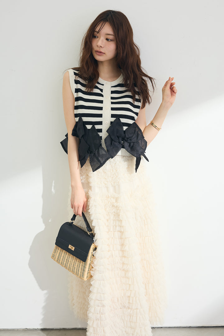 [予約]ヘムオーガンジーリボンスリーブレスニット