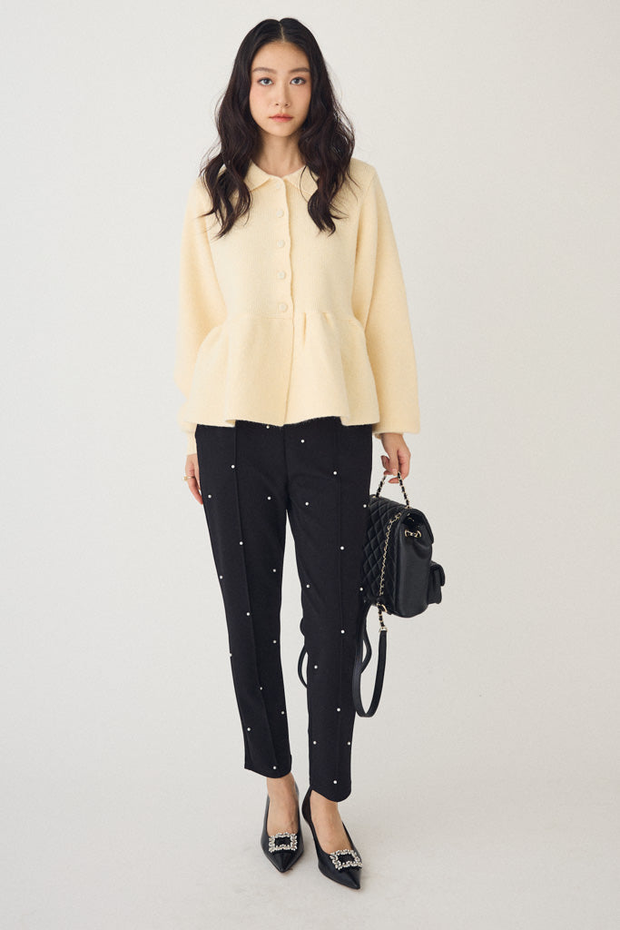 [予約]ポロ襟ペプラムニットプルオーバー