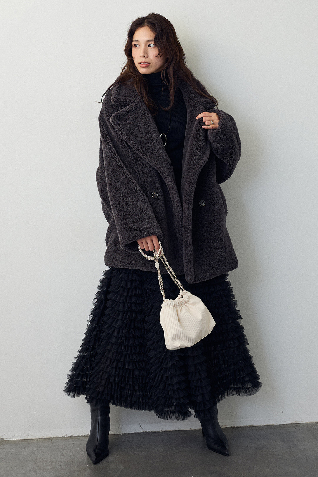 [予約/SET]テディボアミディ丈コート+ホイップチュールティアードスカート(2set)