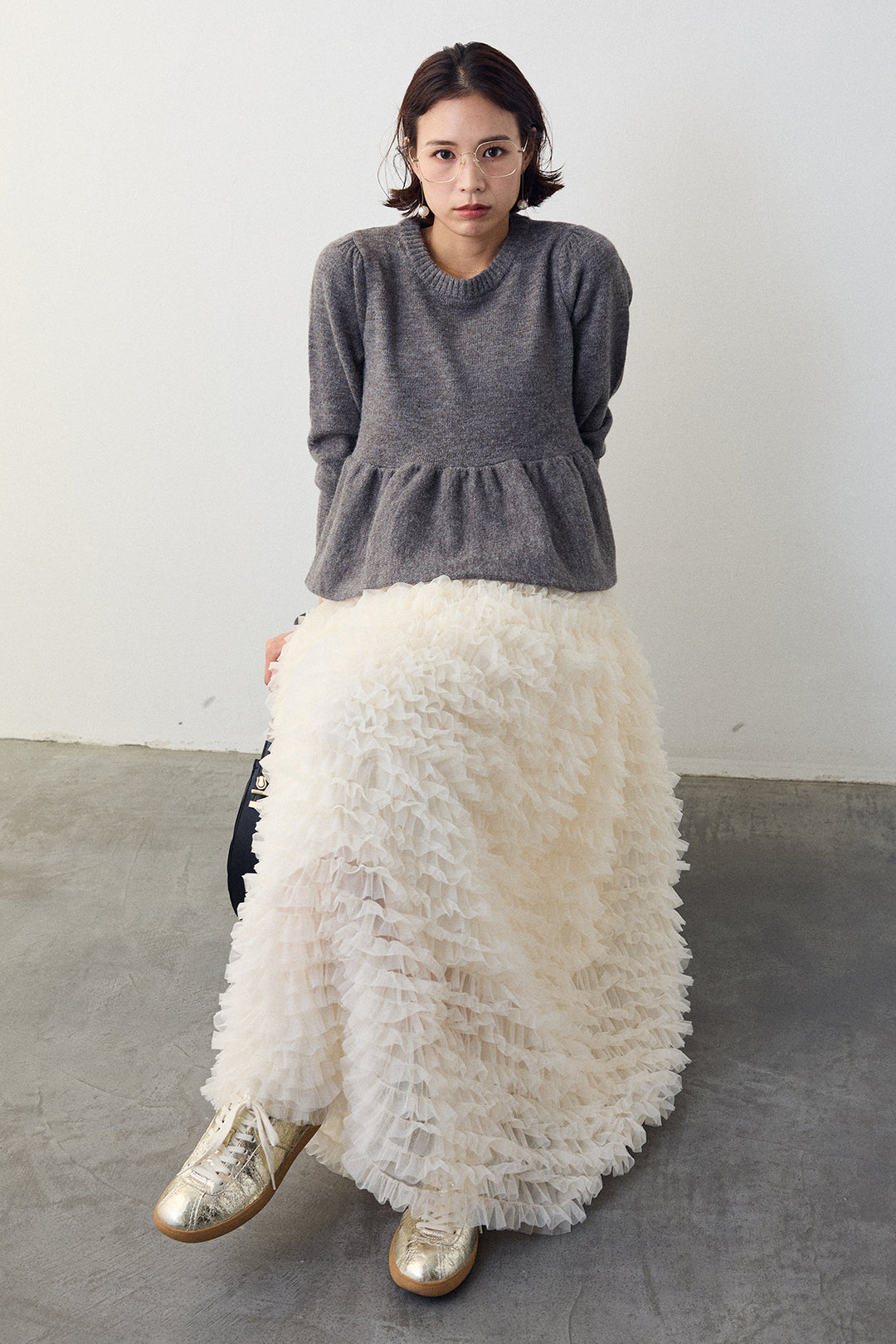 [予約/SET]アルパカタッチバルーンヘムニットプルオーバー+ホイップチュールティアードスカート(2set)