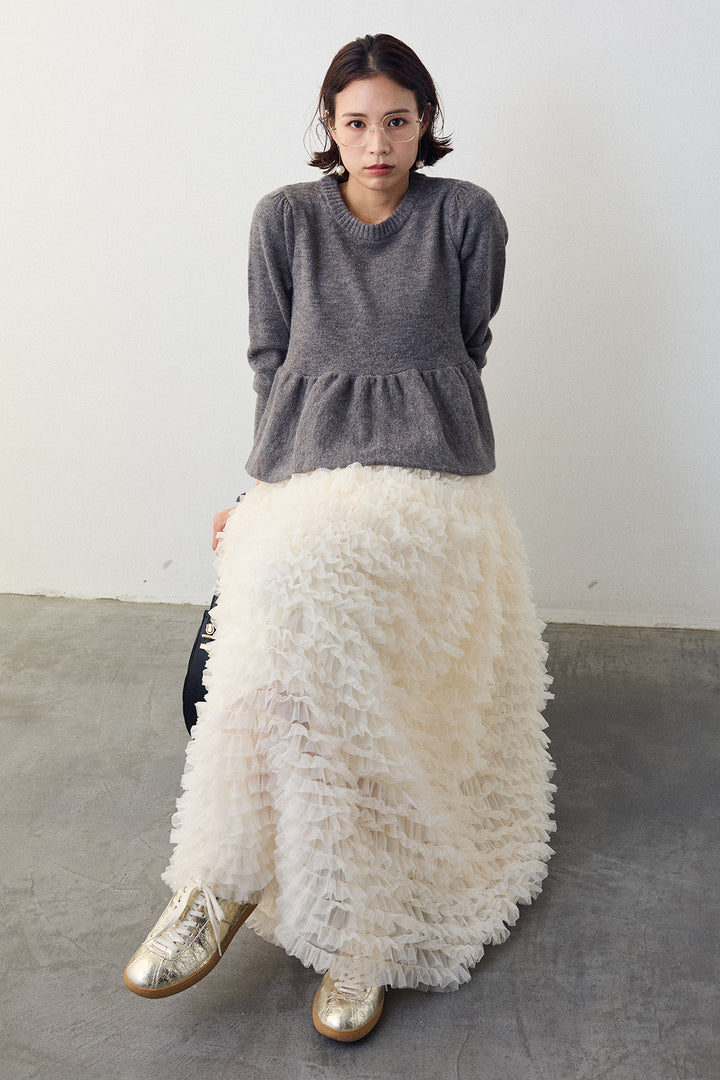 [予約/SET]アルパカタッチバルーンヘムニットプルオーバー+ホイップチュールティアードスカート(2set)