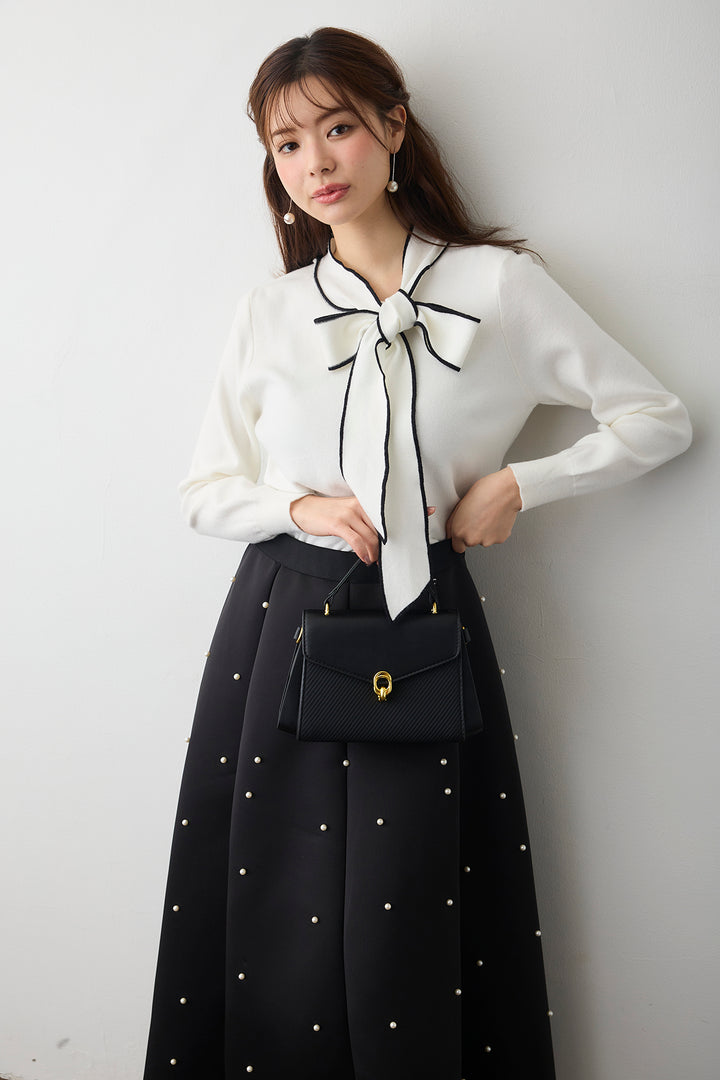 [予約]配色ボウタイリボンニット