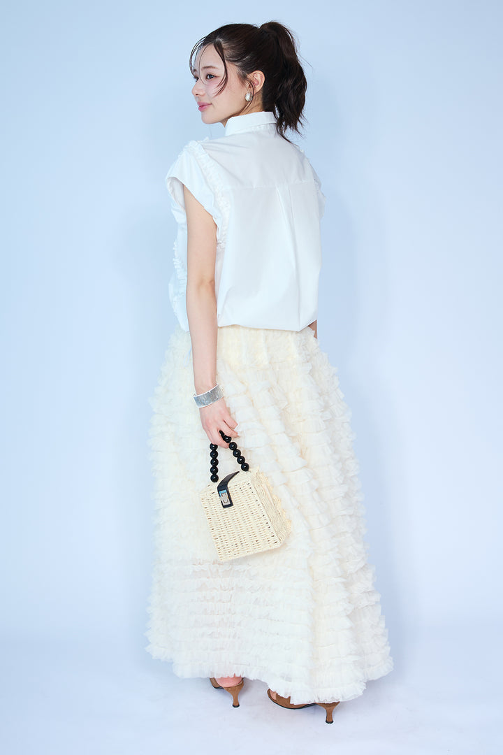 [予約/SET]ミックスフリルピンタックサイドドロストブラウス+ホイップチュールティアードスカート(2set)
