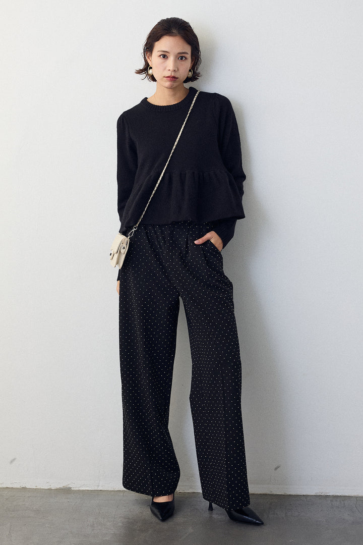 [予約/SET]アルパカタッチバルーンヘムニットプルオーバー+ラインストーンストレートパンツ(2set)