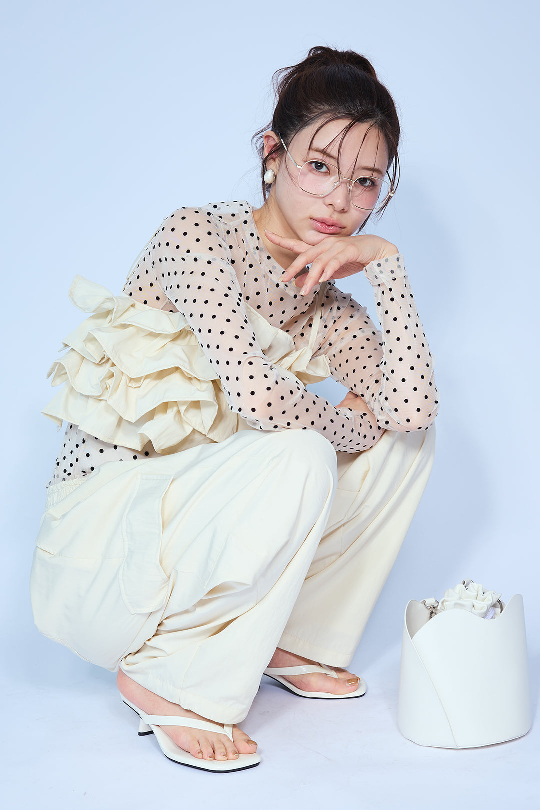 [予約/SET]シアードットフロッキートップス+撥水フリルビスチェ+撥水2wayジョガーパンツ(3set)