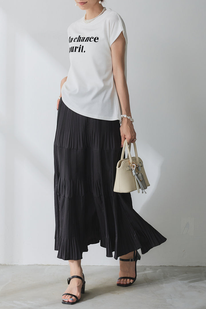 [予約/SET]フレンチロゴTシャツ+シルエットプリーツスカート(2set)