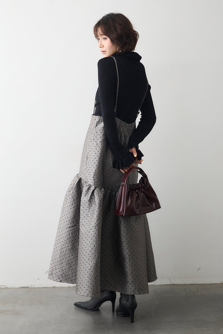 [予約/SET]ダブルフリルカラーニットプルオーバー+ドットジャガードギャザーフレアスカート(2set)
