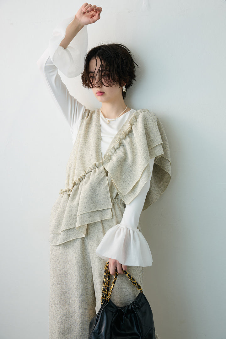 [予約]サイドギャザーフレアチュールカフストップス