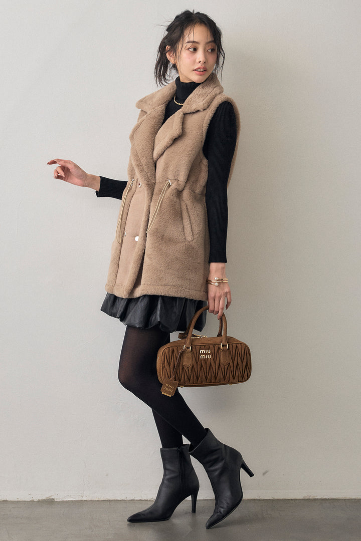 [予約/SET]ベーシックリブタートルニット+テディボアウエストドロストベスト(2set)