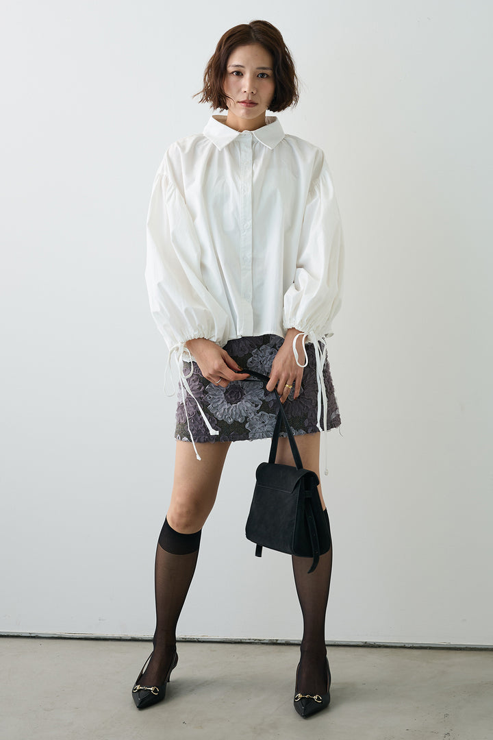 [予約/SET]ワイドスリーブドロストクロップドシャツ+ブルームフラワーミニスカート(2set)