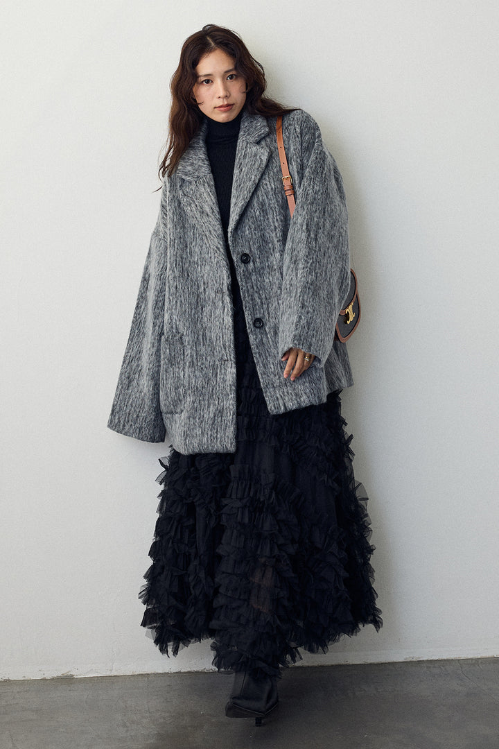 [予約/SET]シャギーミドル丈コート+スフレアシメチュールスカート(2set)