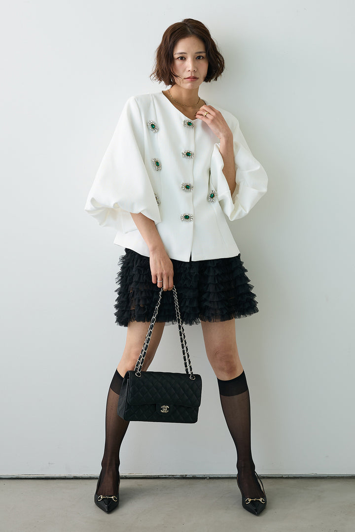 [予約/SET]クラシカルビジュー美ラインジャケット+ホイップチュールミニ丈スカート(2set)