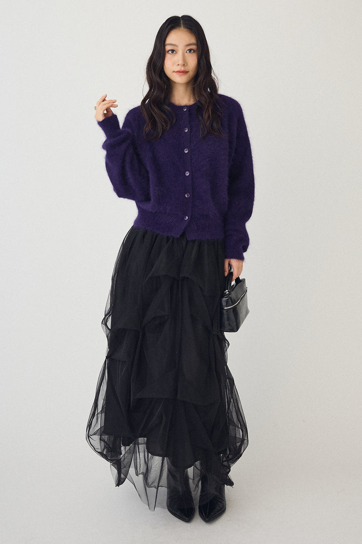 [予約/SET]ウールソフトカーディガン+マルチパターンタックチュールスカート(2set)