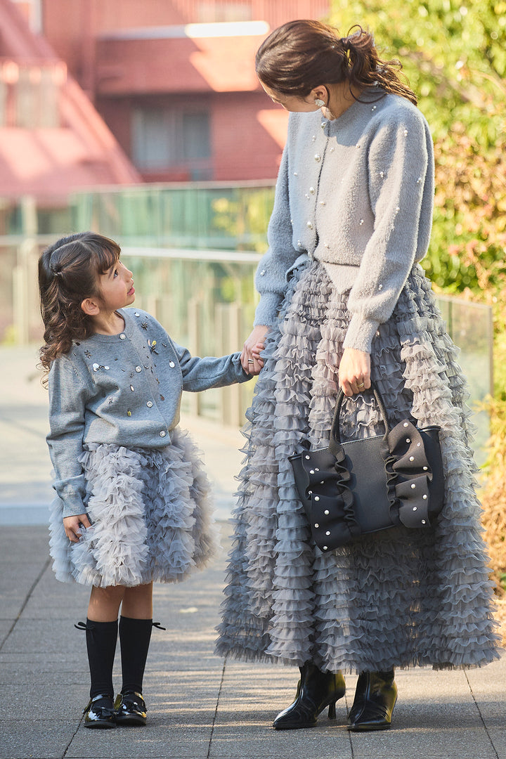 [予約]刺繍ビースニットカーデ＋ホイップチュールスカートセット