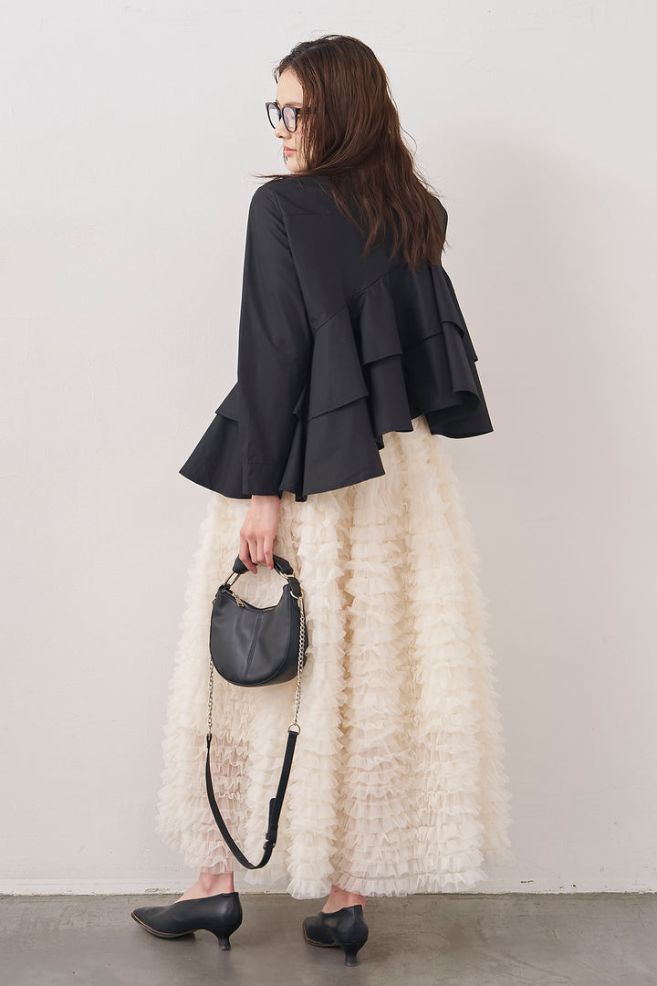 [予約/SET]アシメフリルティアードシャツ+ホイップチュールティアードスカート(2set)