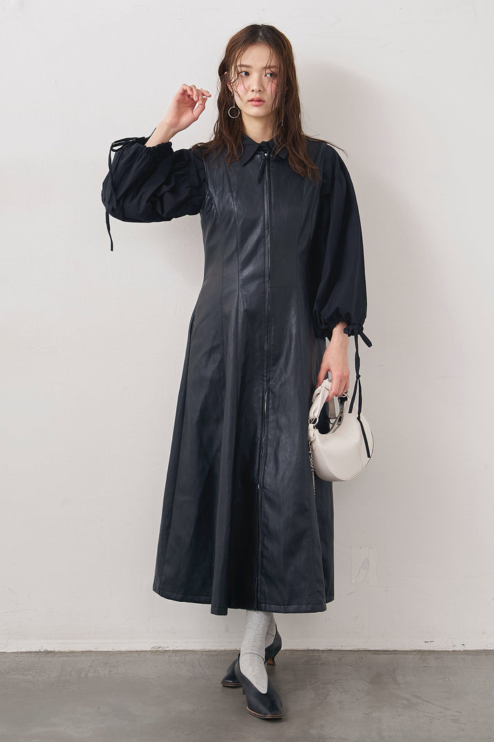 [予約/SET]ワイドスリーブドロストクロップドシャツ+フロントZIPレザーライクジャンスカ(2set)