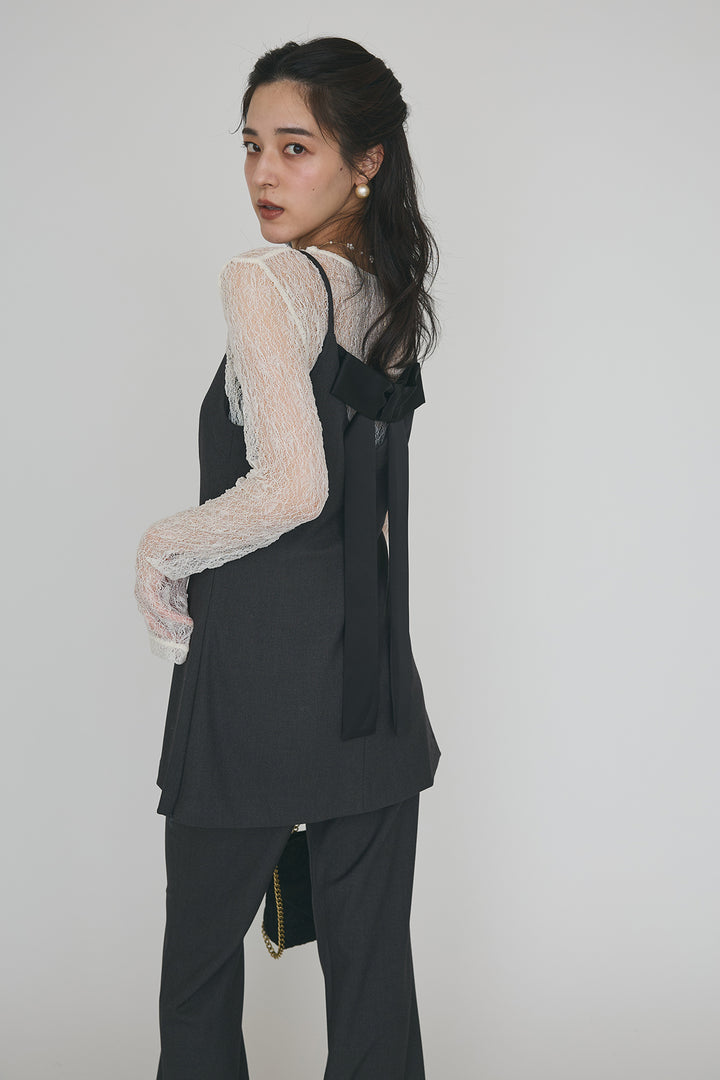 [予約/SET]バックリボン美シルエットキャミチュニック+美脚セミフレアパンツ(2set)