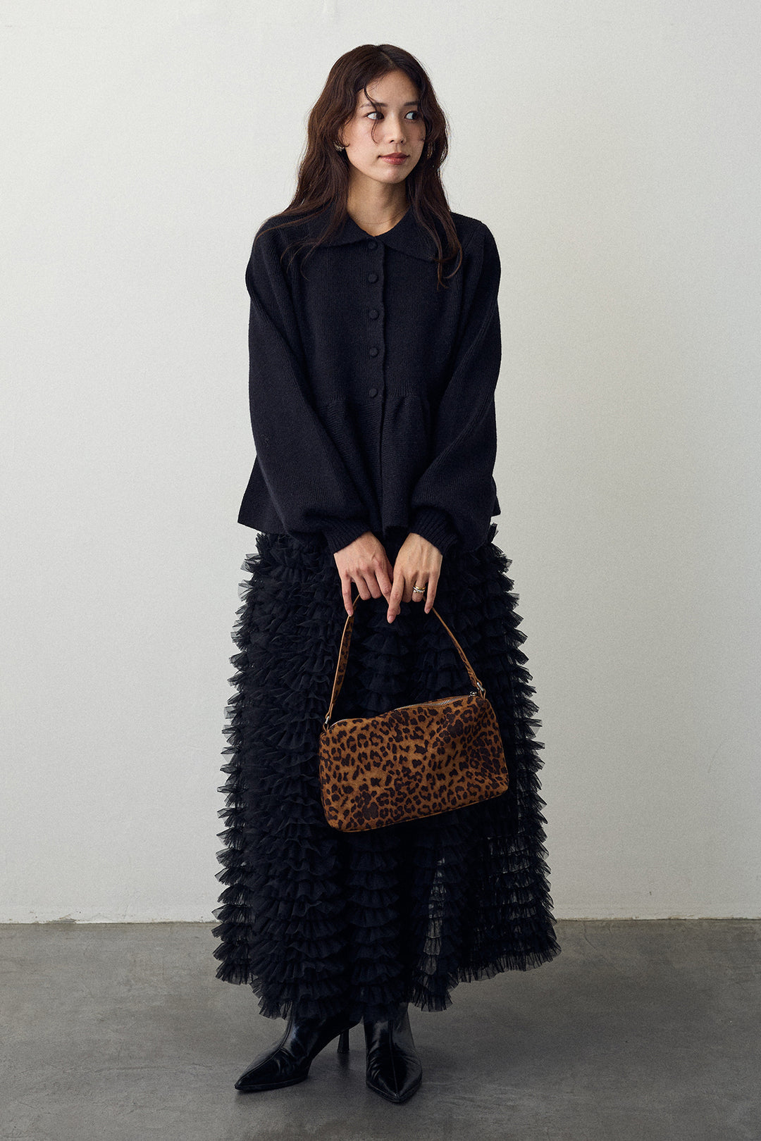 [予約/SET]ポロ襟ペプラムニットプルオーバー+ホイップチュールティアードスカート(2set)