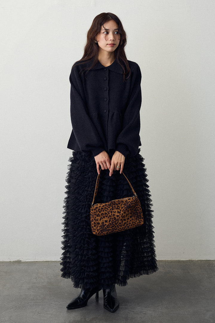 [予約/SET]ポロ襟ペプラムニットプルオーバー+ホイップチュールティアードスカート(2set)