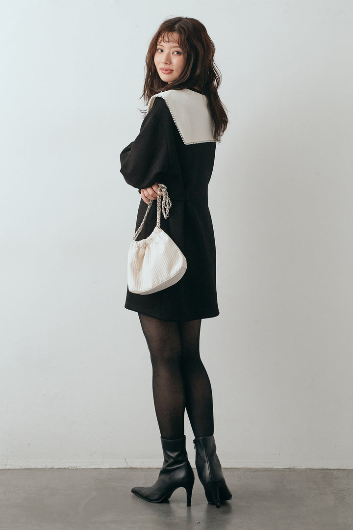 [予約]リボンパールモチーフウエストベルトミニワンピ