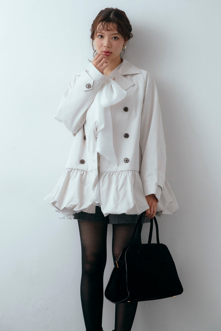 [予約/SET]フロントBIGリボンティアードエアリーチュニック+バルーンヘムミディ丈トレンチコート(2set)