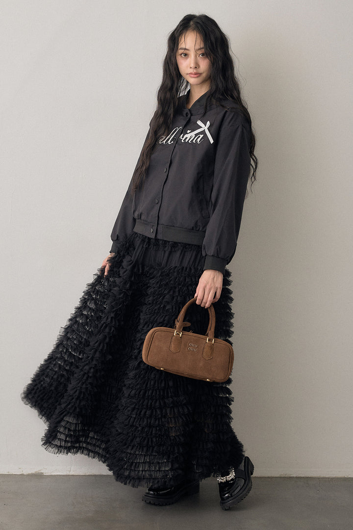 [予約/SET]ballerinaリボンブルゾン+ホイップチュールティアードスカート(2set)