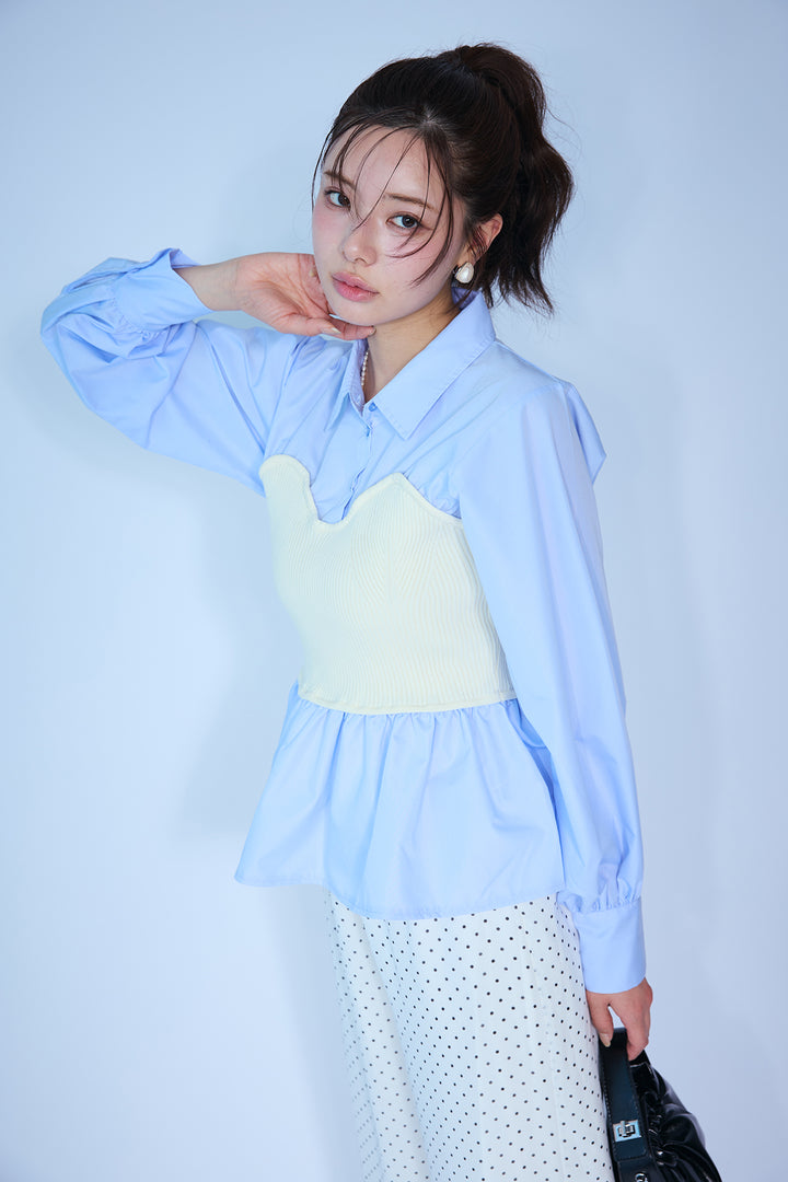 [予約/SET]ビスチェニットドッキングペプラムブラウス+シアードットリラックスパンツ(2set)