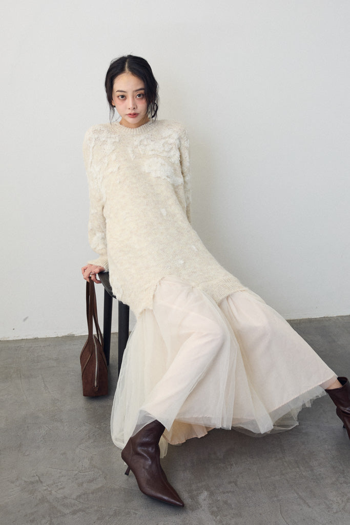 [予約]モチーフジャガードレイヤードニットワンピ