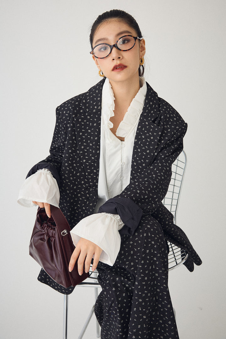 [予約/SET]ダブルプリーツカラーブラウス+ヴィンテージフラワー柄セットアップ(2set)