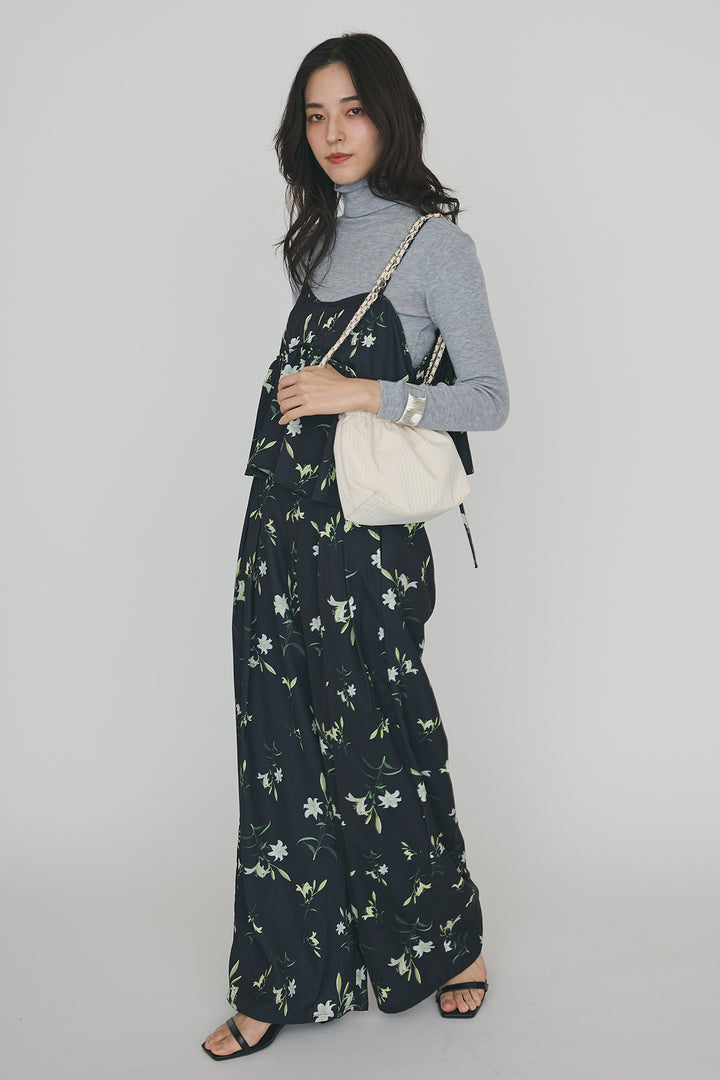 [予約/SET]シアータートルトップス+シックフラワービスチェキャミソール+シックフラワータックワイドパンツ(3set)