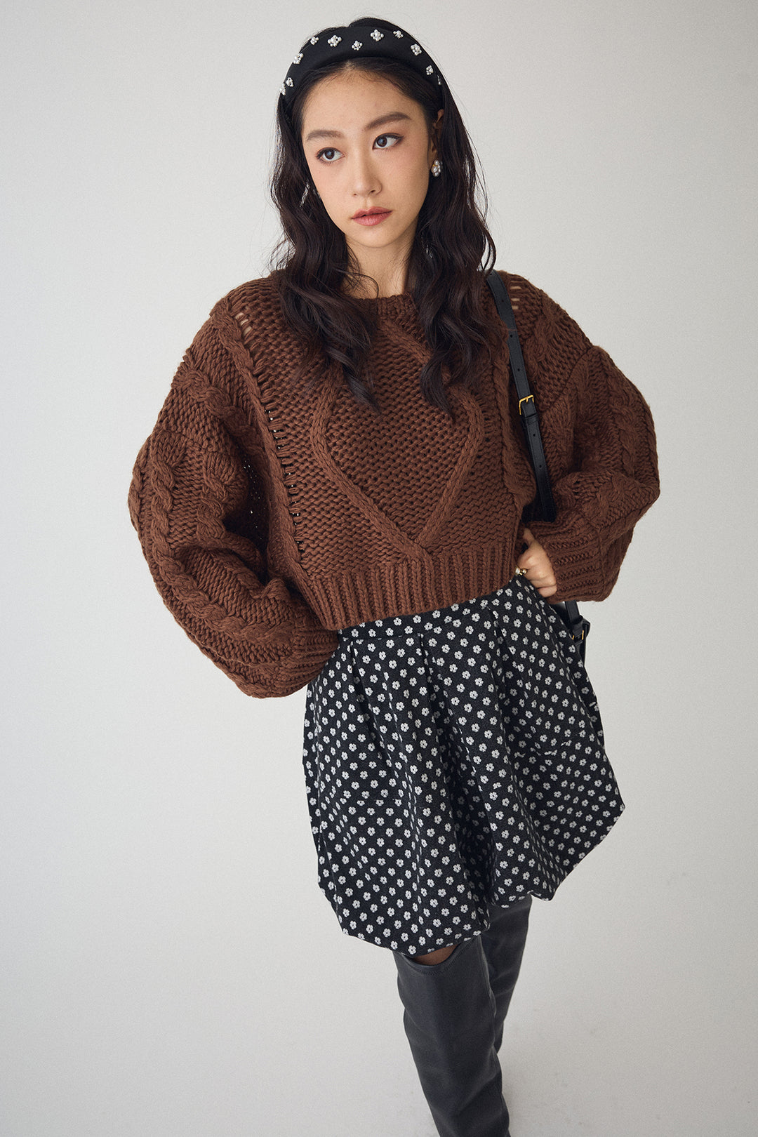 [予約/SET]ローピングケーブルショートニット+ミニフラワーバルーンショートパンツ(2set)