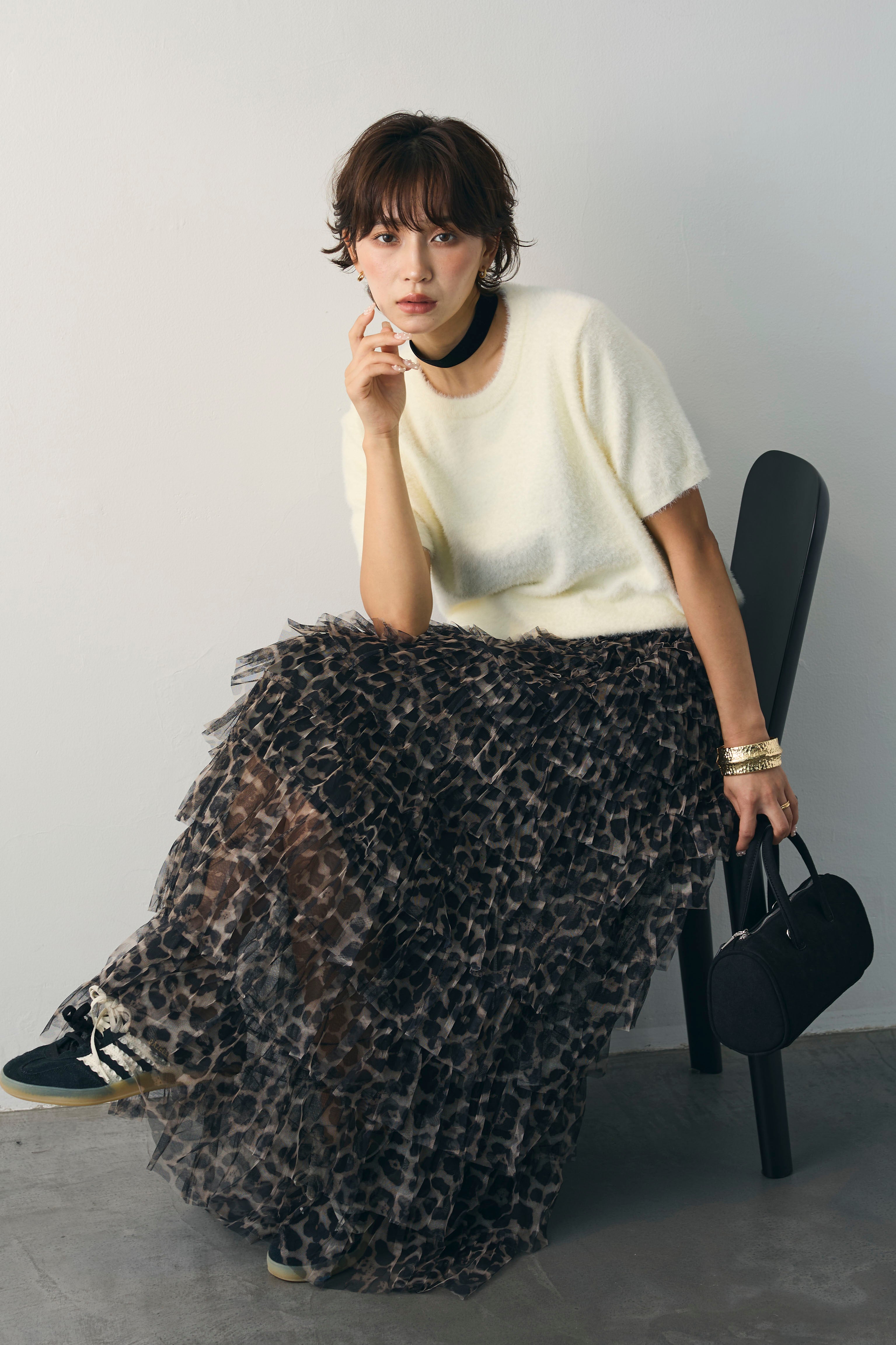 予約]レオパードチュールティアードスカート – Frene