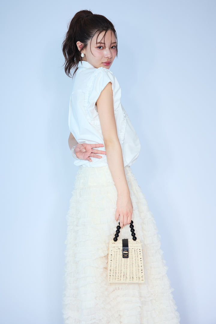 [予約/SET]ミックスフリルピンタックサイドドロストブラウス+ホイップチュールティアードスカート(2set)